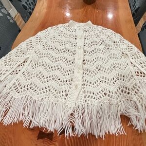 Hand Crochet Vintage Poncho with Fringe